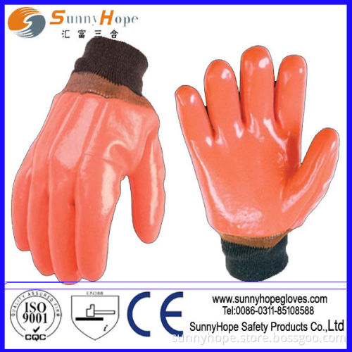 Foam Insulated fully coatd PVC fluorescent Glove with Knit Wrist